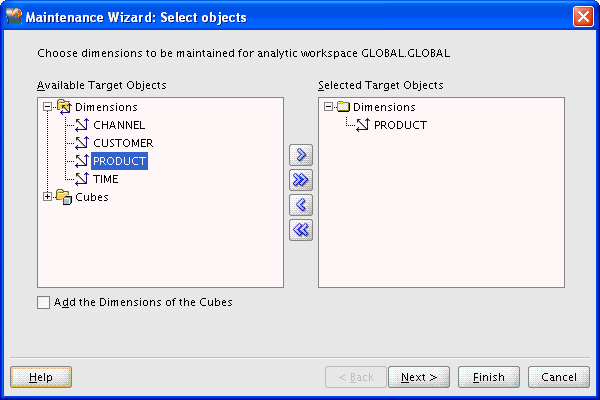 Maintenance Wizard: Select Objects page