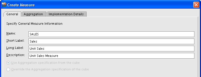 Create Measure dialog box