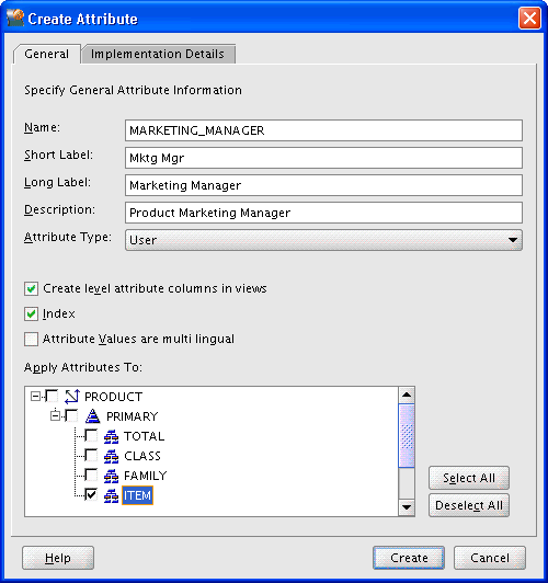 Create Attribute dialog box