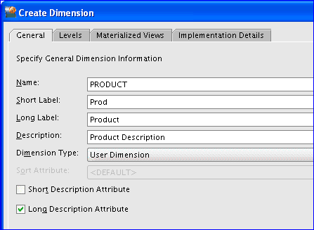 Create Dimension dialog box